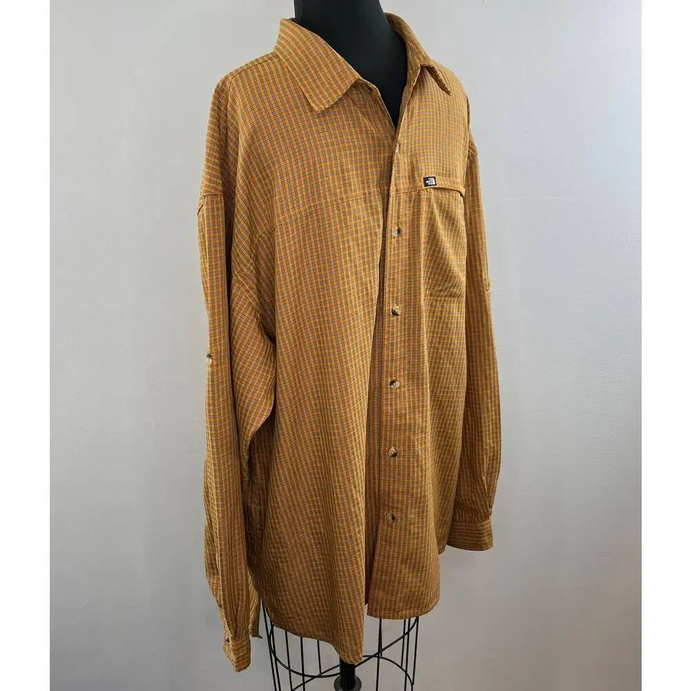 THE NORTH FACE Mens Yellow Gold Gingham Button-Down Long Sleeve Shirt X-Large XL